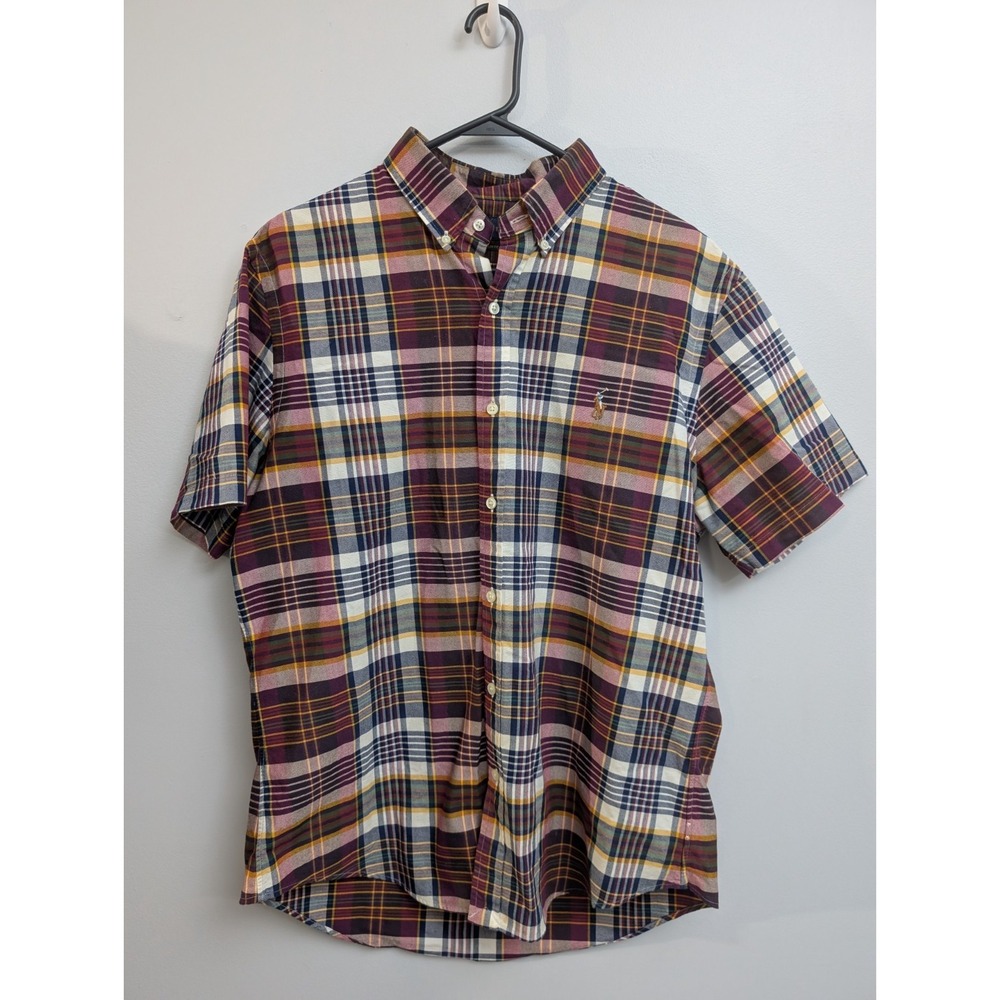 C9 Ralph Lauren Men's Short Sleeve Button Front Plaid Red‎ Blue White Shirt L